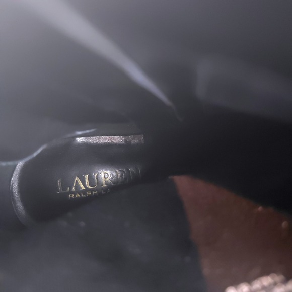 Ralph Lauren RLL Black Suede Block Heel Ankle Boots Gilda 8B Y2K Moto Strap - Picture 13 of 13